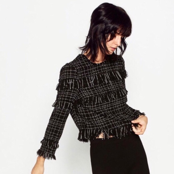 ZARA FRAYED TWEED BLOUSE - Picture 2 of 7